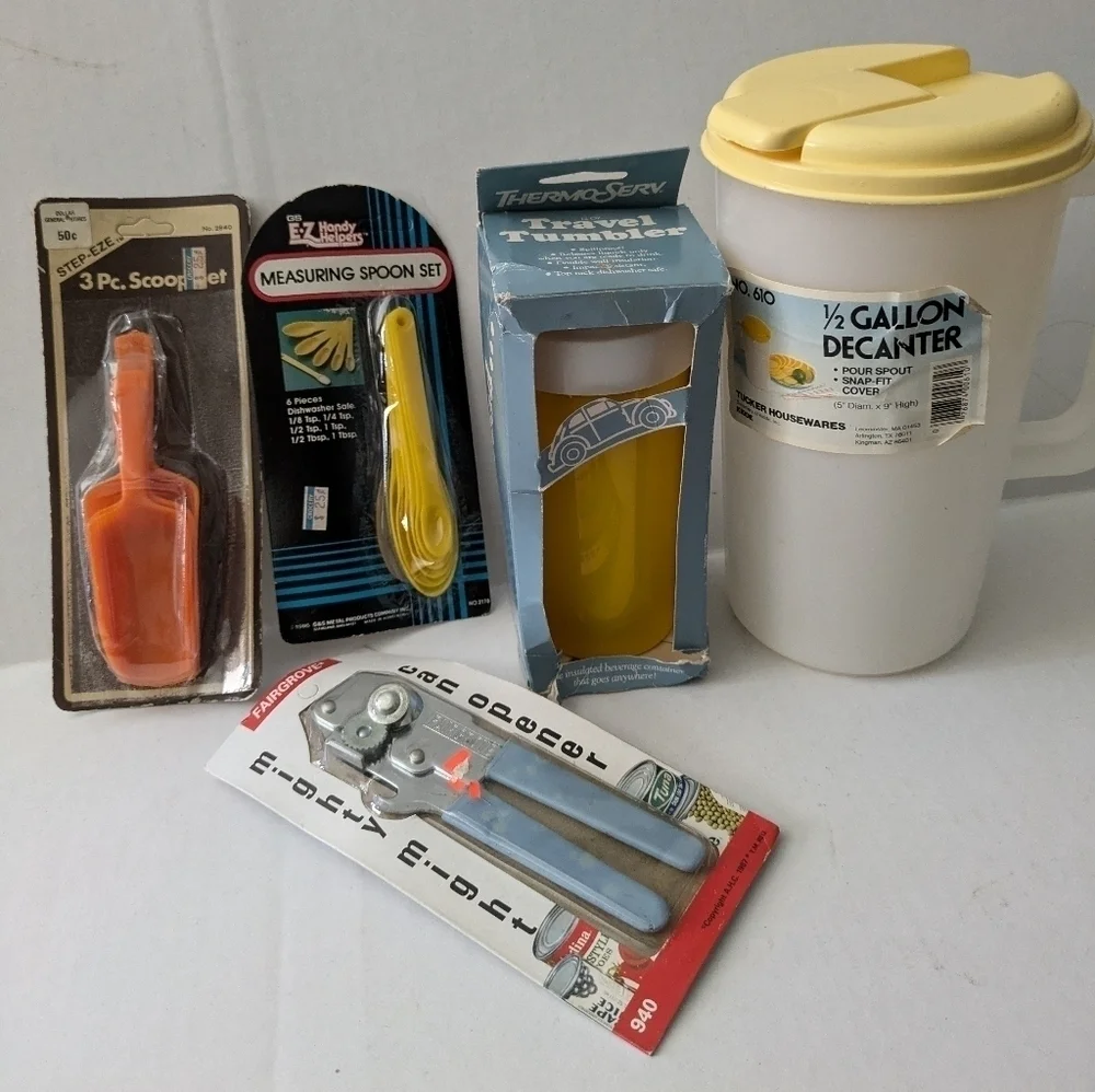 Vintage New Old Stock kitchen gadgets, cup, pitcher,etc.